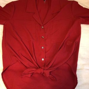 1. State Red short sleeve button down top